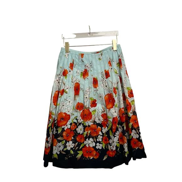 Talbots 6 midi skirt pleated floral poppies summer blue white garden party daisy - Picture 1 of 7
